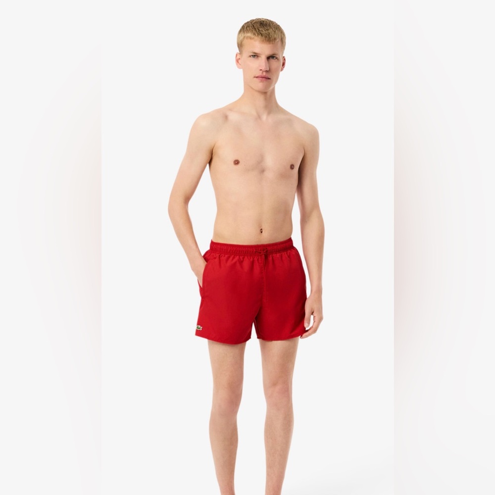 Lacoste Men's Quick-Dry Red Swim Trunks